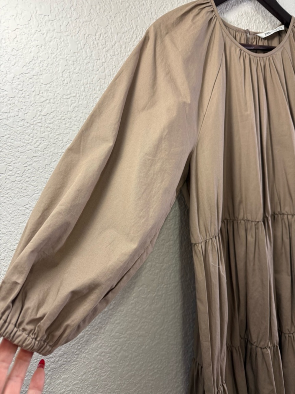 Zara Tiered Poplin Midi Dress | Blogger Favorite | Rich Taupe | Size Medium - Picture 5 of 14
